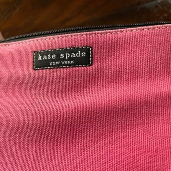 Kate Spade Pink Canvas Makeup Bag with Zip and Check Interior - Picture 6 of 6